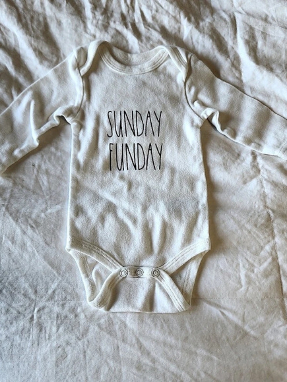 Rae Dunn Sunday Funday Long Sleeve Baby Bodysuit Baby Bodysuit White 3-6M